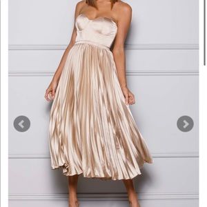 Elle Zetoune Milan Pleated Dress Champagne Gold